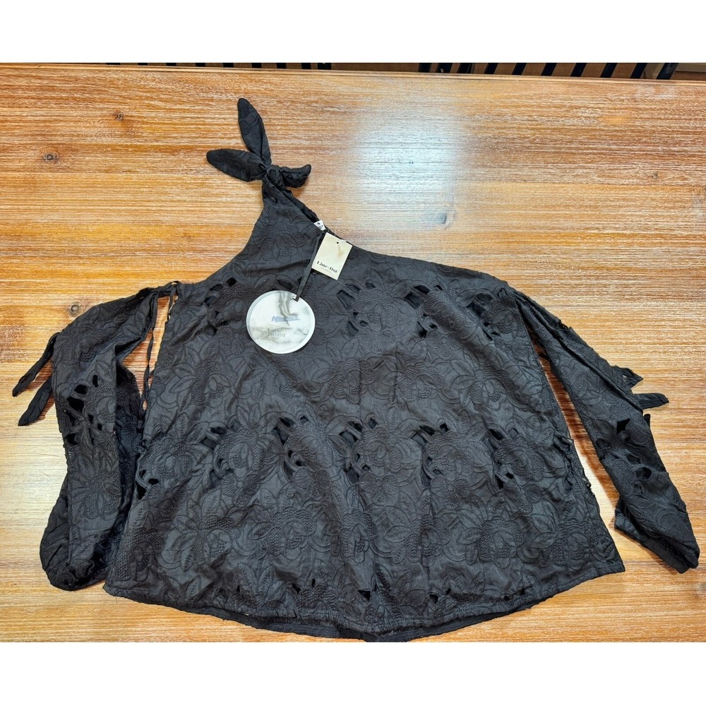 Line + Dot‎ Lace Top Tie Halter Blouse Party Cocktail Black Size Small